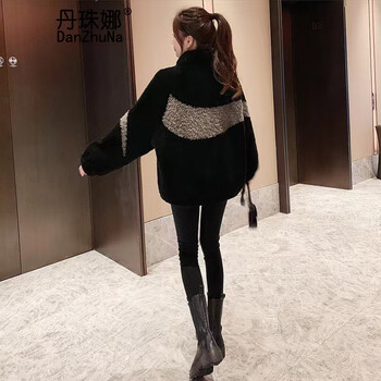 Danzuna lamb wool jacket women's winter 2024 autumn and winter new short lamb fur all-in-one jacket women's versatile loose black m