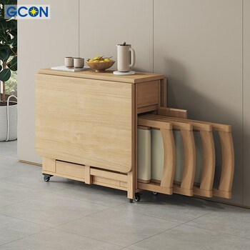 Zhiguang solid wood folding dining table small household dining table and chair set simple modern 6-person movable folding table fruit wood color 1.3m single table + c style soft chair*4