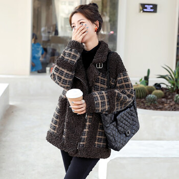 Chuxin woolen coat for women 2025 autumn and winter new style women's short woolen coat for women korean style plaid plush coat for women kage s (90-115 catties)