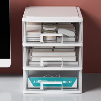 Wofuyou desktop storage box office desk file a4 paper storage cabinet stationery storage box student drawer box white stand + transparent drawer small size 3 layers