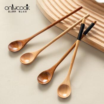 Onlycook japanese long-handled mixing spoon small wooden spoon honey spoon household wooden wire-wrapped spoon coffee spoon dessert spoon nanmu spoon / 1