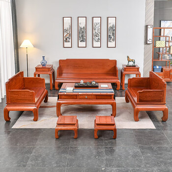 Zongmufu mahogany furniture burmese rosewood (scientific name: daguo rosewood) sofa and chair combination eight-piece set solid wood new chinese style living room large apartment sofa eight-piece sofa set