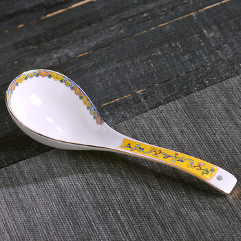 Jinrui ming porcelain jingdezhen pastel ceramic large spoon household large soup porcelain spoon large long handle porridge spoon porridge spoon gold edge yellow pastel large spoon