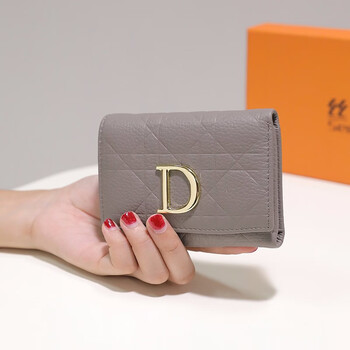 Sephoron new year wallet 2026 fashion new d-shaped soft leather wallet folding multi-card slot banknote clip coin purse gray