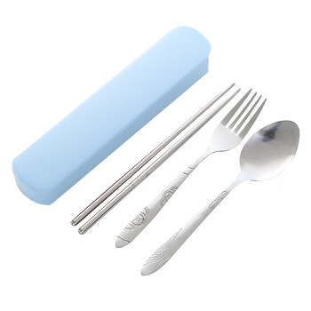 Lehao qianqiu stainless steel adult chopsticks fork spoon set portable student household children's cute cutlery box three-piece set nordic blue