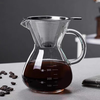 Xuanye hand-brewed coffee sharing pot household scaled heat-resistant glass coffee pot set cold brew filter cup hanging ear filter stainless steel filter cup + sharing pot 400ml