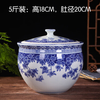 Porcelain xiaonu-jingdezhen ceramic rice cylinder and rice bucket household rice cylinder storage tank with cover sealed moisture-proof and insect-proof 5 catties dielian (with sealing ring included)