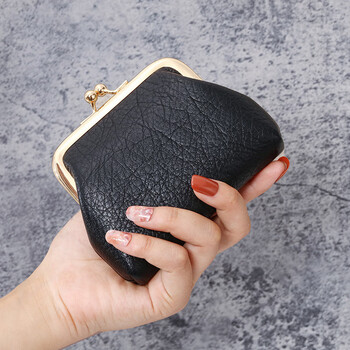 Cloth simple new retro clip coin purse women's short wallet student card bag cute candy color clutch coin bag black