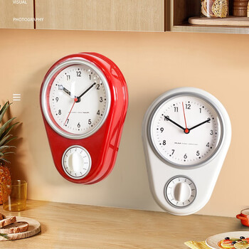 Qutong kitchen punch-free wall-mounted quartz clock silent new small wall clock living room 2026 wall clock alarm clock burgundy