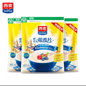 West wheat pure oatmeal 1000g*3 bags without sucrose, added ready-to-eat no-cook nutritious breakfast meal replacement cereal drink 3 bags, free bowl spoon + 315g oatmeal 1000g bag