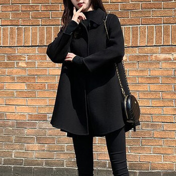Double-sided cashmere coat for women short slim slim high-end woolen coat for women 2026 autumn and winter new style black m (130)