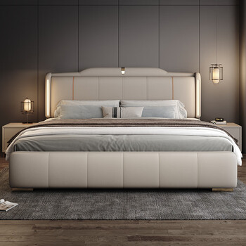 Manmanlu national subsidy bed double bed 2 meters 2.2 meters leather bed light luxury master bedroom large bed modern bed wedding bed leather art bed 1800mm*2000mm air pressure bed + three drawers leather bed + five-star latex spring mattress