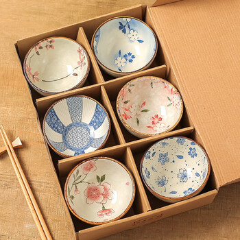 Kawashimaya (kawasimaya) kawashimaya japanese-style ceramic bowl new model for home use, particularly beautiful rice bowl, small bowl tableware set, 4.5-inch rice bowl, 6-piece gift box