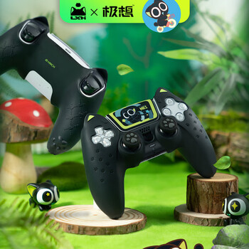Jixiang ps5 controller protective cover, luo xiaohei controller cover, upgraded anti-slip sweat-absorbing silicone protective cover, black cat ears with rocker cap set, game peripheral accessories