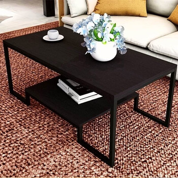 Shuaili coffee table living room small tea table double layer storage side table 100*50*42 black sl17086c