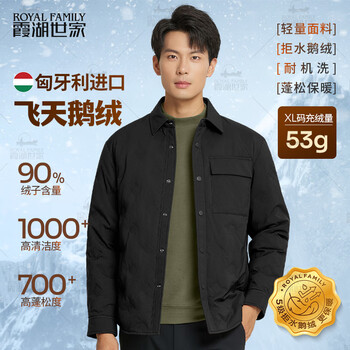 Xiahu shijia new fall and winter lapel water-repellent white goose down jacket black m (116-130 pounds)