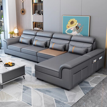 Gudijonnse sofa modern winter and summer dual-purpose fabric sofa living room small apartment mat wash-free technology fabric sofa chaise furniture 4.1 meters double + single + double + movable chaise antibacterial cat scratch leather latex + sponge cushion