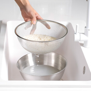 Kawashimaya stainless steel sink drain basket leaky sieve kitchen household rice washing rice and basin double-layer vegetable basket fruit plate 24cm mesh basket