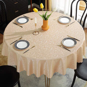Avile tablecloth european style waterproof, oil-proof, anti-scalding, no-wash hotel and restaurant home round large round table tablecloth tablecloth fabric hook pattern - champagne round 180cm (recommended round table within 1.4 meters in diameter)