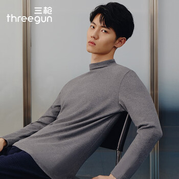 Three-gun base layer men's autumn and winter pure cotton half turtleneck men's autumn clothing youth cotton inner high collar thermal top for men dark hemp gray l