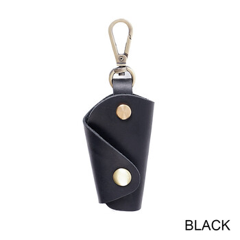 Patriotic cow (aiguoniu) key bag men's keychain women's waist hanging retro style handmade genuine leather compact home key bag crazy horse leather creative black/black