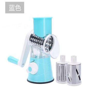 Hand rock drum type vegetable cutter multifunctional household kitchen potato shredded stainless steel slicer first generation blue three-cut vegetable roller