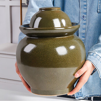 Gantu gongfang jingdezhen ceramic pickle jar double-cover jar pickled pickled vegetables submerged pickled egg jar household pickled pepper jar 10 pounds