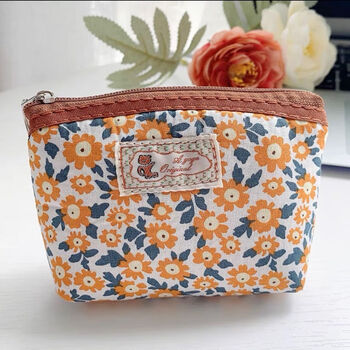 Qindu retro middle-aged and elderly women's coin purse, soft cotton bag, multifunctional wallet key bag for shopping and shopping, small yellow flower (can't hold a mobile phone)