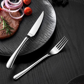 Laberton western food knife and fork set household 316 stainless steel french high-end steak cutlery thickened knife, fork and spoon three-piece set bright silver two pieces-knife and fork