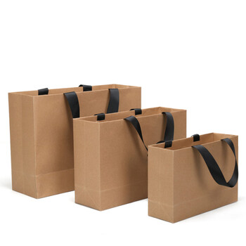 Osro simple kraft paper gift bag, business gift packaging bag, handbag, tobacco, wine and tea packaging, gift bag, cowhide color, extra large size, about 43*14*31 (2 pieces)