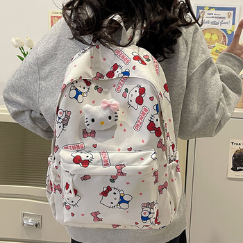Yoze cartoon cute kt cat backpack female kuromi melody cinnamon dog student school bag large capacity versatile backpack white kt cat (with kt pendant)