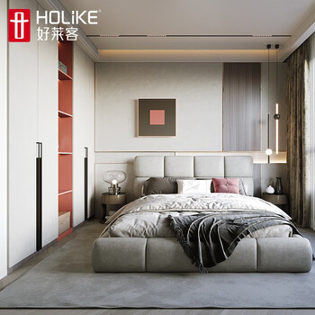 Haolaike wardrobe customization modern light luxury style bedroom wardrobe glass door bay window cabinet storage cabinet full house furniture customization matt red bedroom customization prepaid deposit