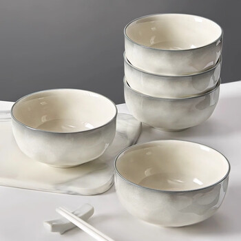 Persson underglaze ceramic rice bowl household 2025 new eating bowl nice-looking small bowl plate cutlery set 4.5-inch stone pattern bowl 10 pieces