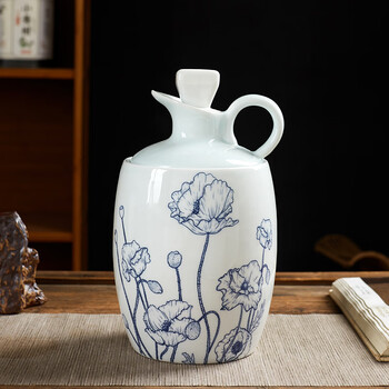 Large 1kg jingdezhen warming wine set chinese liquor household rice wine scalding flask sealed wine bottle 1kg (lotus)