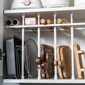 Home katei story japanese punch-free telescopic rod installation multi-functional mini small shrink rod storage rack artifact home bookshelf telescopic rod 30--50cm