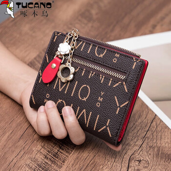 Woodpecker (tucano) wallet women's 2026 new multi-card slot large capacity short multi-function card bag all-in-one bag for women small and exquisite thin red (anti-theft brush)