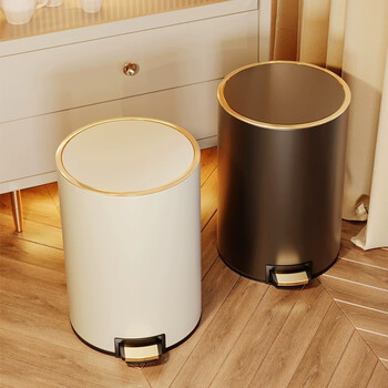 Jinxiubainian kitchen trash can with lid bathroom large size home light luxury stainless steel foot-operated living room bedroom dormitory toilet foot-operated cream white 13l