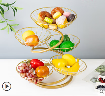 Fantasy nordic ins fruit basket creative modern living room coffee shop with personalized ornaments multi-layer double-layer fruit basket champagne gold five-layer iron basket