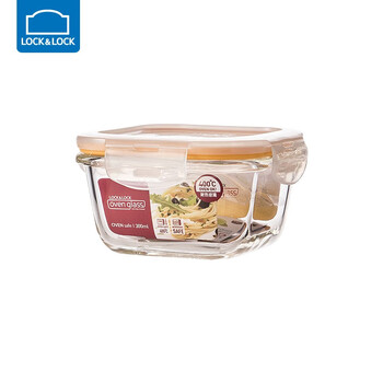 Lock&lock heat-resistant glass crisper large capacity microwave lunch box sealed bowl snack fruit box refrigerator storage box 300ml square