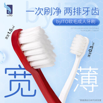 Byito japanese ito wide-head soft-bristled toothbrush protects gums, strengthens teeth, cleans oral cavity, adult fine-bristled 4-pack, family affordable pack
