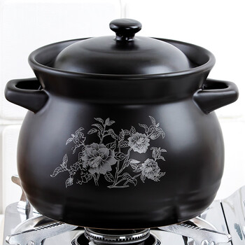 Kangshu casserole with black stickers and white flowers, high temperature resistant ceramic stew pot, household gas stove soup pot, large capacity earthenware pot, black pot with white flowers soup pot (suitable for 6-12 people) 6000ml