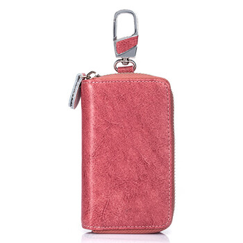 Sharelove cowhide key bag men and women key protective cover genuine leather multi-functional mini compact double row keychain can be hung on the waist pink