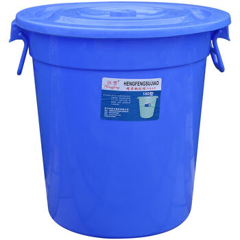 Large trash can outdoor plastic environmental protection hotel kitchen industrial commercial round with lid large capacity 80 liters + lid (blue) outdoor and community