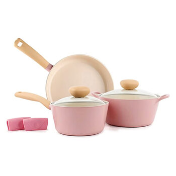 Neoflam 5-piece ceramic non-stick pot set, pink household kitchen all-purpose pot set for cooking