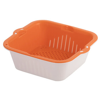 Camellia vegetable washing basket, drain basket, strainer, double-layer dual-purpose fruit and vegetable drain strainer, strainer basket, fruit plate, large and medium sizes optional, orange, large size 1160