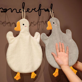 Jie yintong internet celebrity hand towel hanging cute hand towel children's hand towel bathroom handkerchief kitchen hand towel cute big goose gray + 1 hook coral velvet highly efficient water absorption-dries instantly when exposed to water