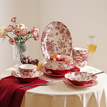 Modern housewife rose holiday tableware for engagement, wedding, wedding gift, new year gift for newlyweds moving into a new home, dishes and dishes set, exclusive gift box - housewarming wedding, rose holiday 14-piece meal set for 4 people - contrasting colors, see picture 2 for details