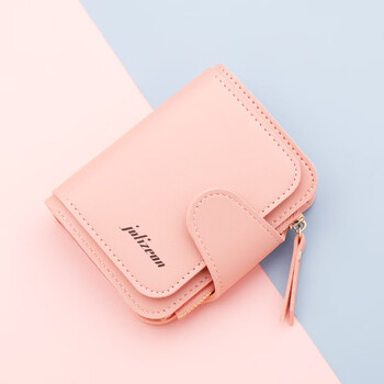 Shu guo er small wallet women's fashion short compact folding wallet simple three-fold multi-functional women's vertical wallet zipper style 073 short pink 8 card slots 1 zipper 1 banknote slot