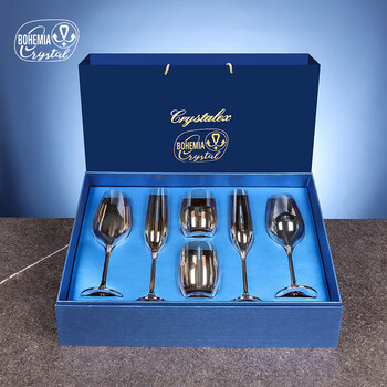 Crystalex czech imported high-end crystal red wine glass, champagne glass, high-end gift box, wine set, goblet, souvenir, vera amber crystal cup, six-piece gift box set