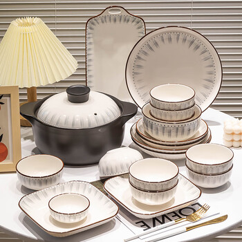 Shumang dish set, household tableware, complete set of nordic dishes, simple housewarming bowls, chopsticks, dishes and tableware set, new year's day gift for 12 people, 64-piece set with casserole, gift box, 64 pieces